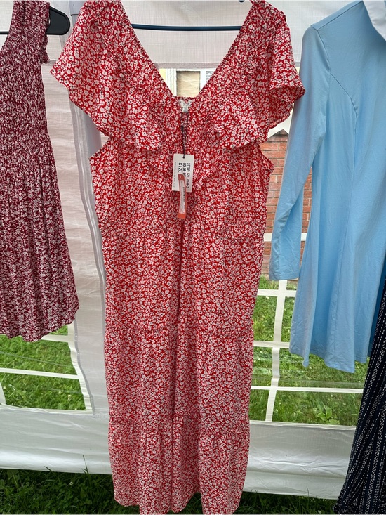 Skies Are Blue Dresses & Skirts - Skies Are Blue Red Floral Ruffle Neck Maxi